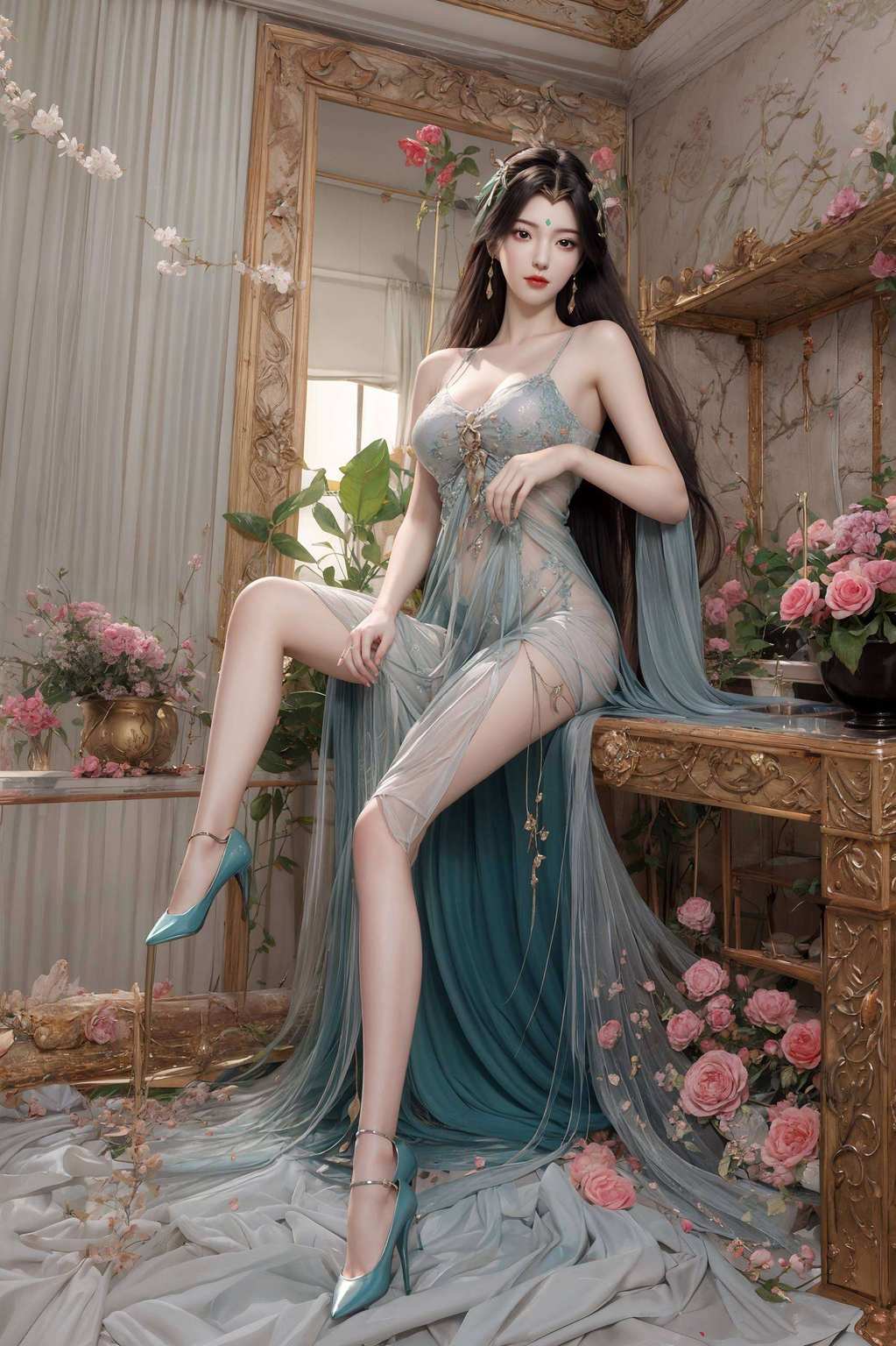 幻境幽幽映玄幻柳神轻拂碧波纹