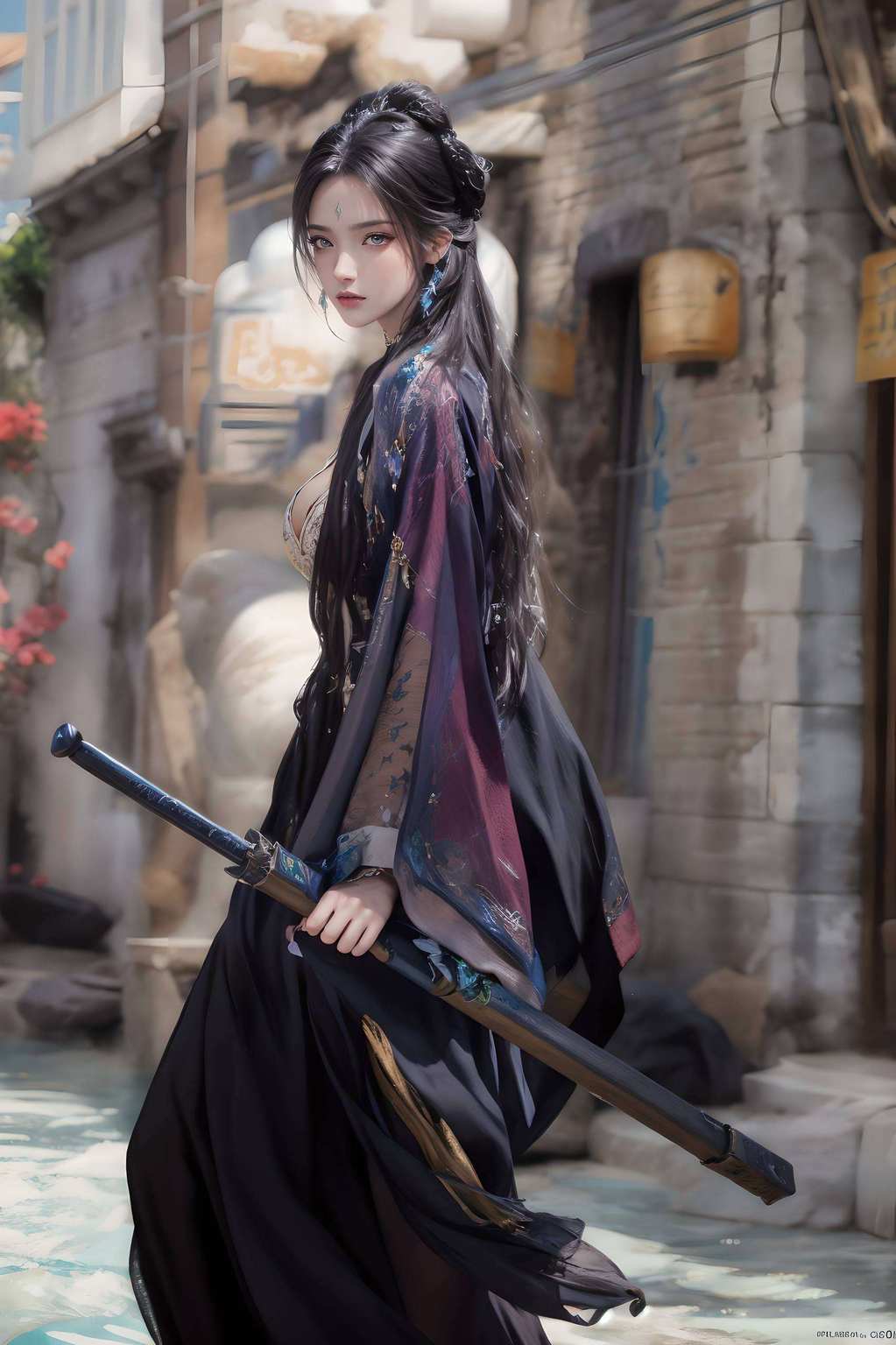 撑伞的她在雨中漫步宛如画中人