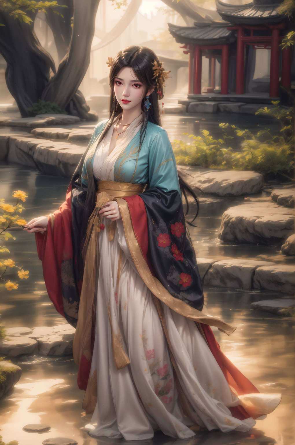 如一朵朵盛开的花朵她身着华服