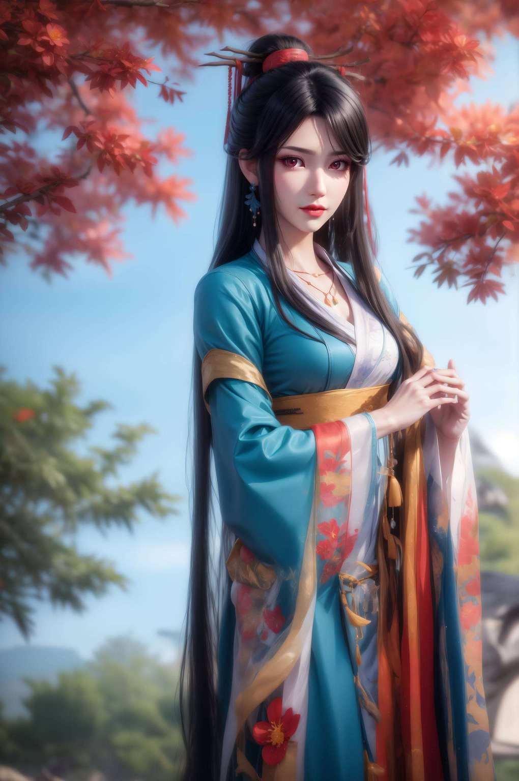 动漫美女共争艳夭夭壁纸映古韵